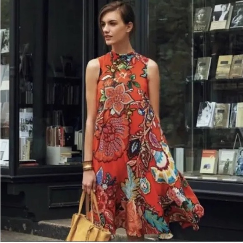 MAEVE Anthropologie silk Larkhill Orange Floral Sleeveless Midi Shift  SuzeM